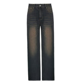 Washed Worn Jeans Straight Leg Pants Low Waist Casual Trousers